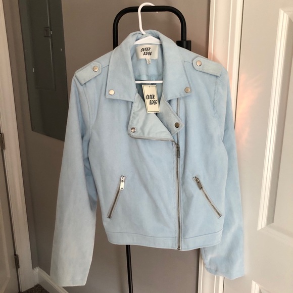 Outer Edge Light Blue Suede Jacket with Silver Accents - Picture 1 of 2